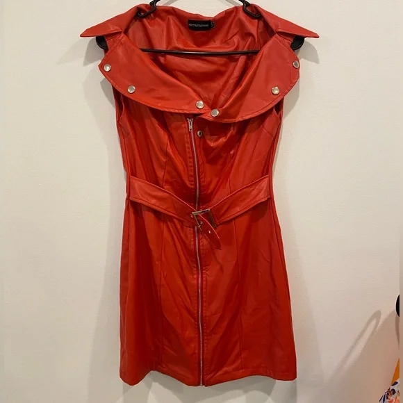 PrettyLittleThing | Dresses | Red Leather Mini Dress Lori Harvey  Prettylittlething Collab | Poshmark
